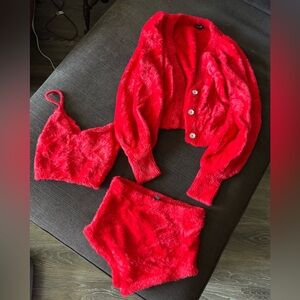 For Love & Lemons Three Piece Set - Bralette, High-Waist Brief & Cardigan